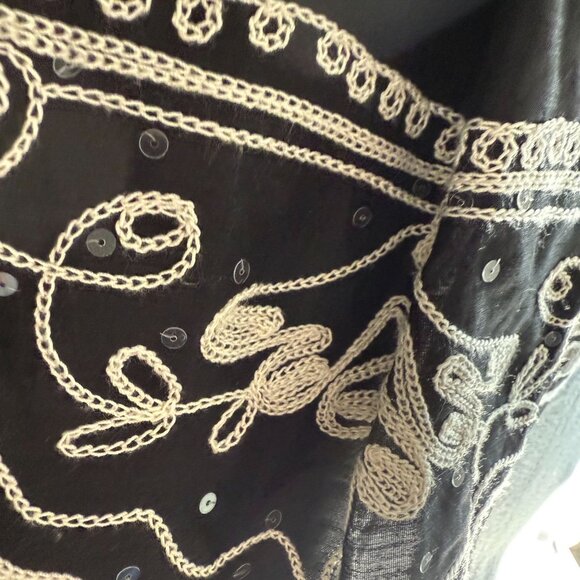 Talbots Linen Silk Floral Embroidered Sequins Pleated Skirt SZ 6 Black White - Picture 8 of 11